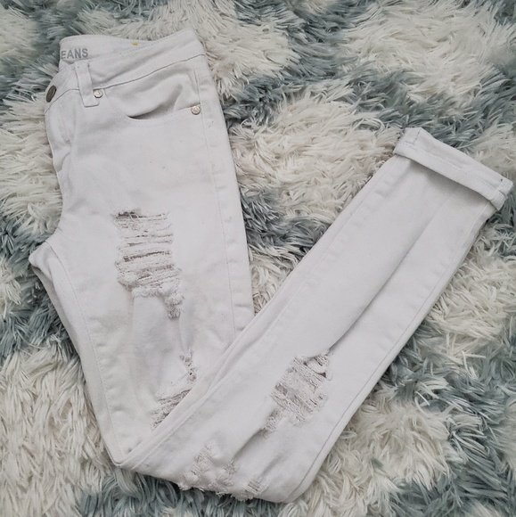 VIP Pants - VIP white distressed jeans
